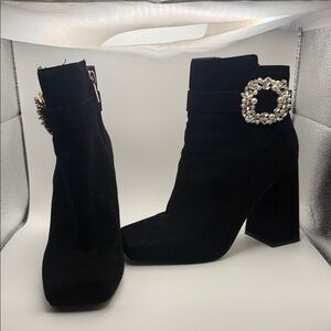 Jessica Simpson Black Heeled Boots with Pearl Accent
